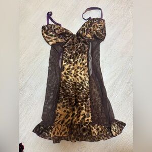 Leopard Print Mesh Lingerie Dress